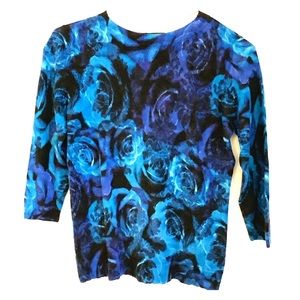 Talbots merino wool blue roses sweater